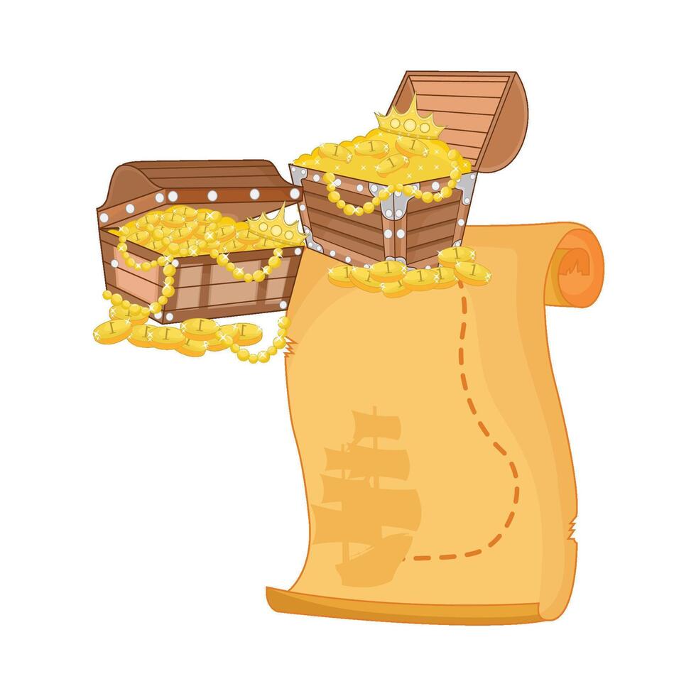 illustration of treasure map and chest vector