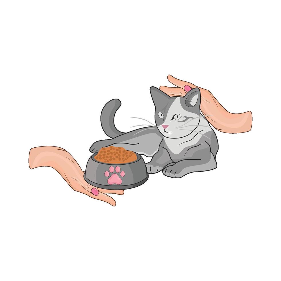 ilustración de gato con comida vector