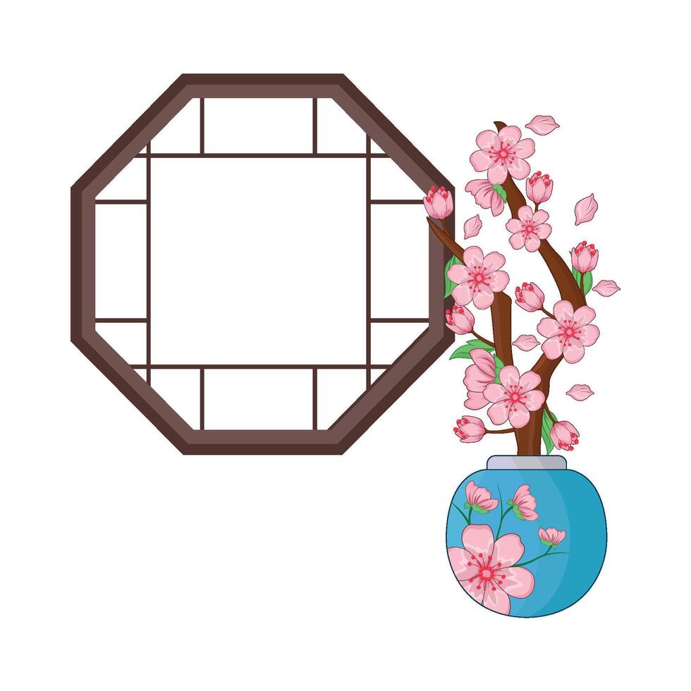 ilustración de ventana con Cereza florecer vector