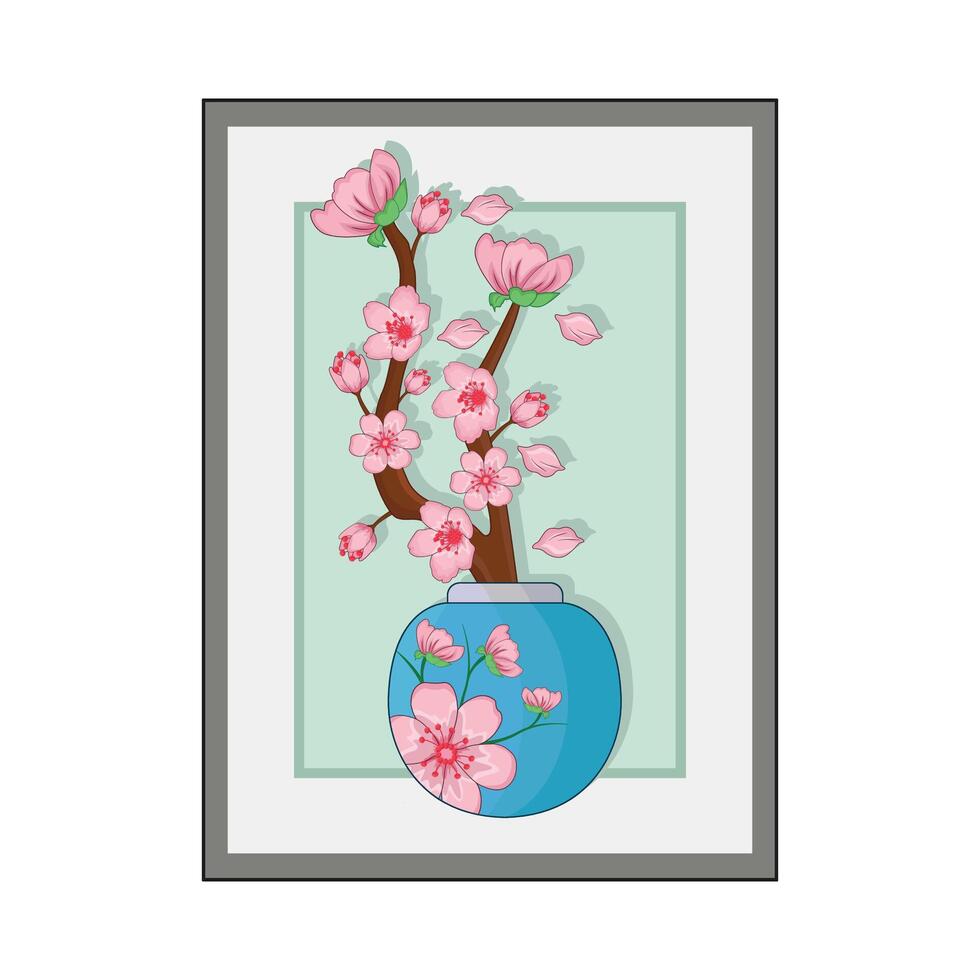 illustration of cherry blossom vase vector