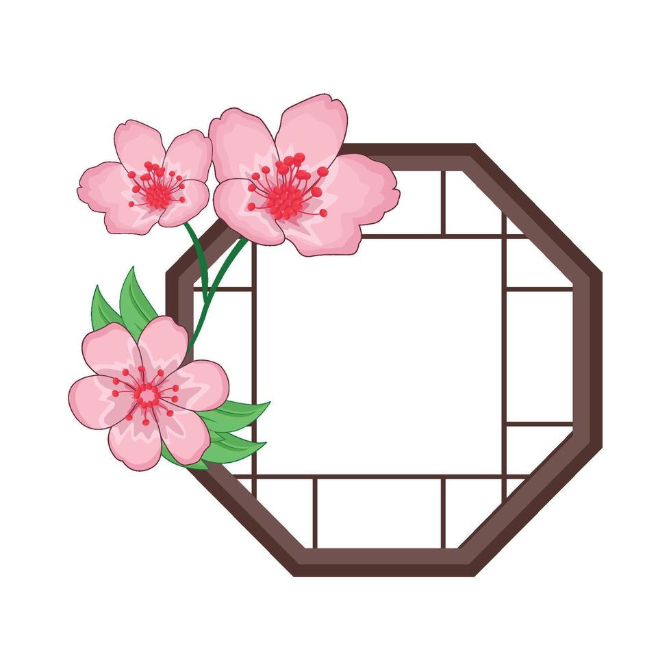 ilustración de ventana con Cereza florecer vector