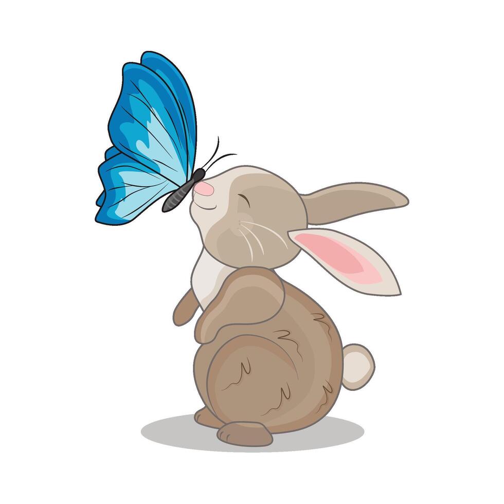 illustration of rabbit with butterfly vector