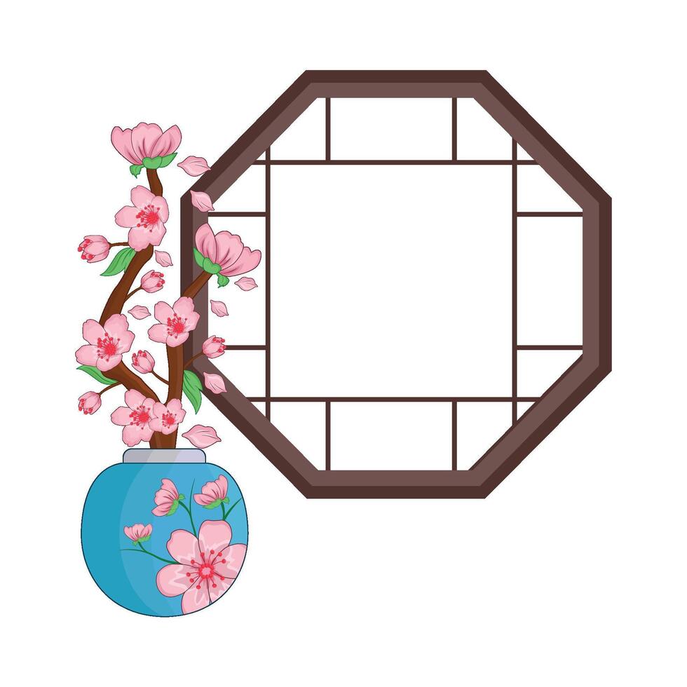 ilustración de ventana con Cereza florecer vector