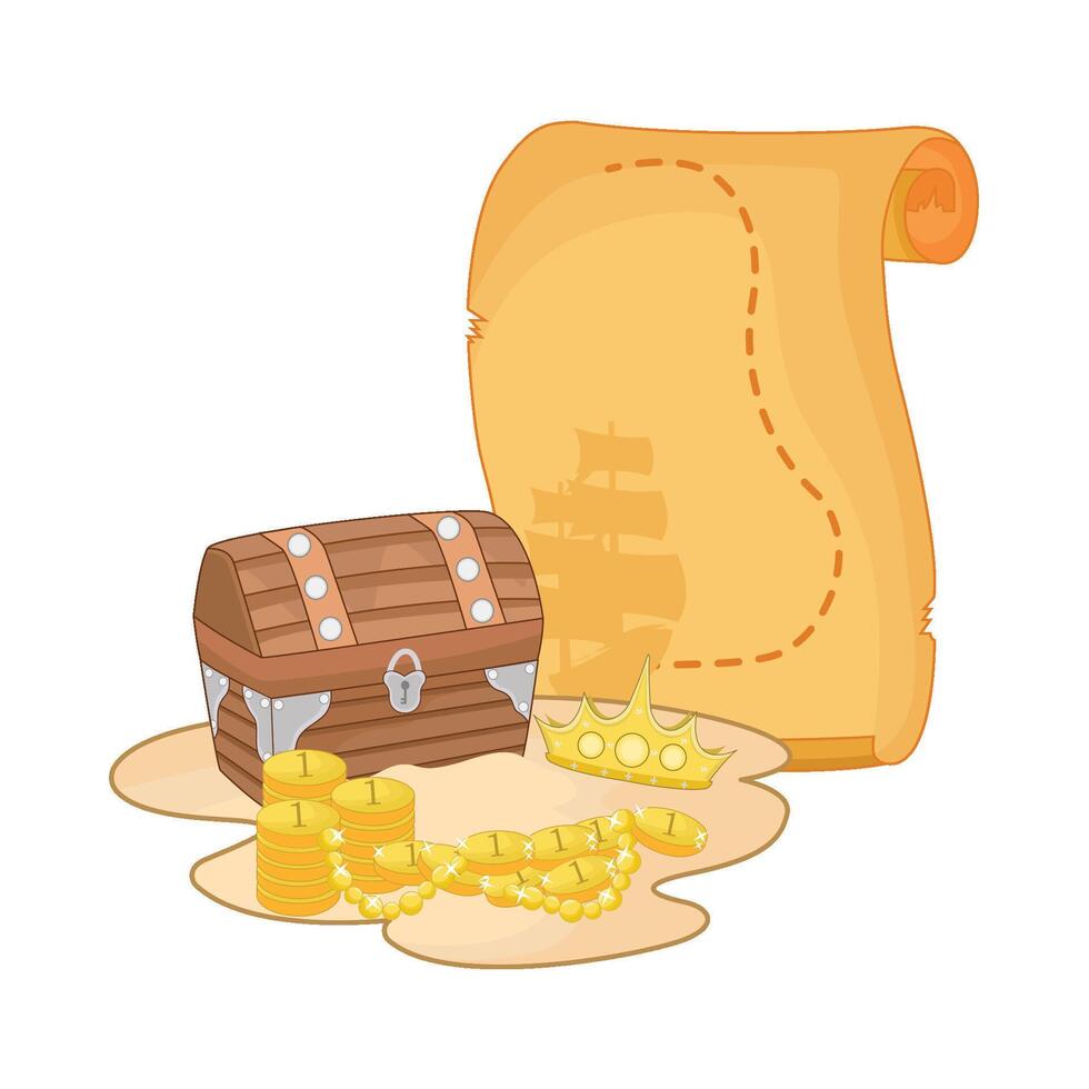 illustration of treasure map and chest vector