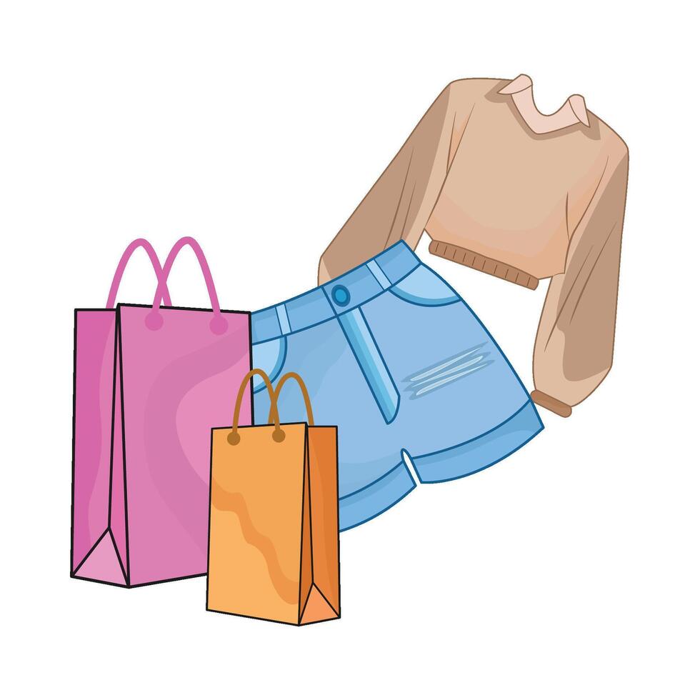 illustration of clothes with shopping bag vector