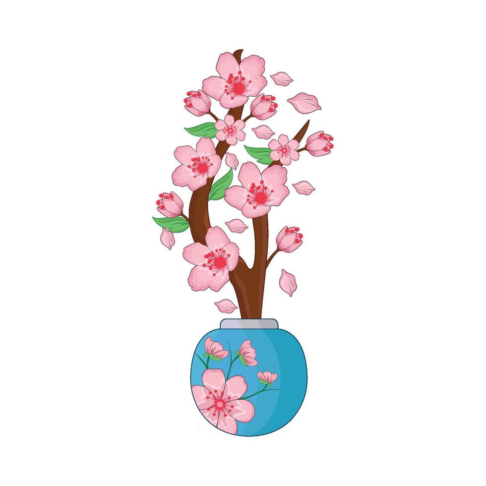 ilustración de Cereza florecer florero vector