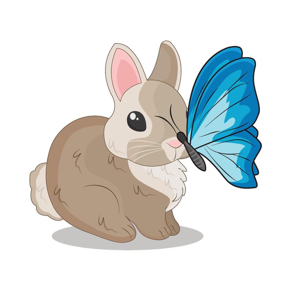 ilustración de Conejo con mariposa vector