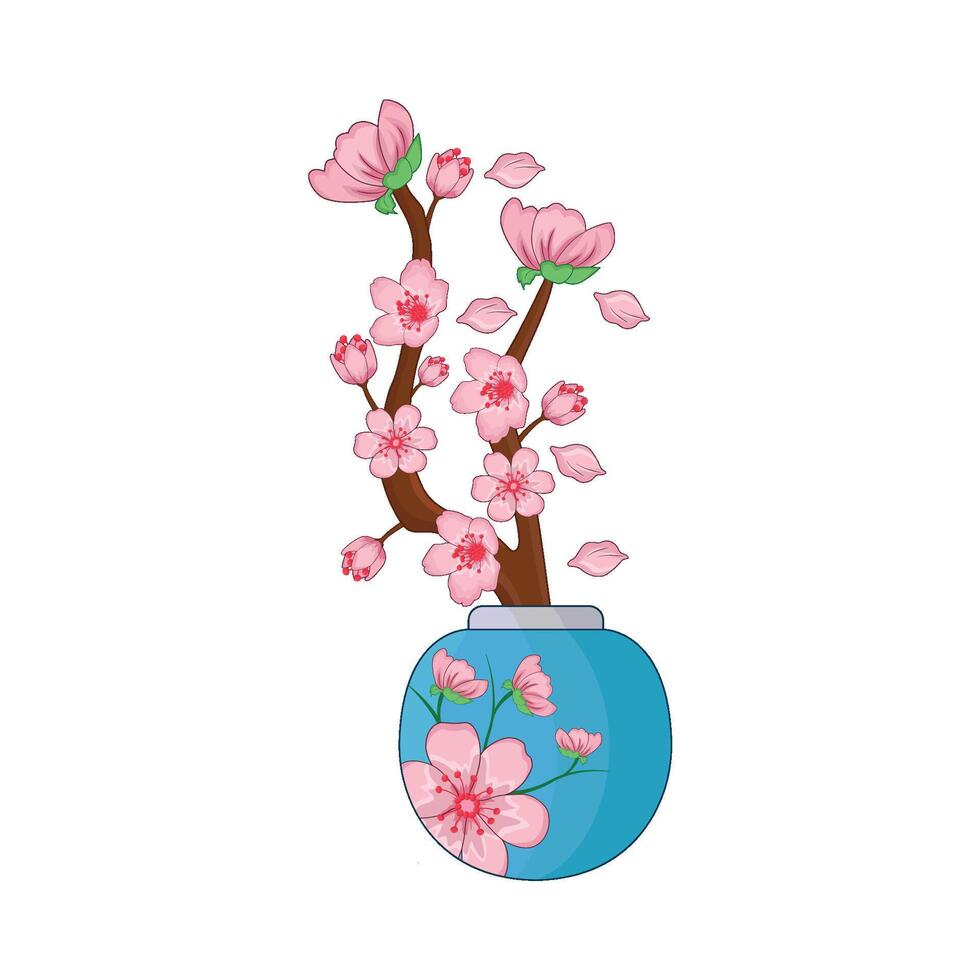 illustration of cherry blossom vase vector