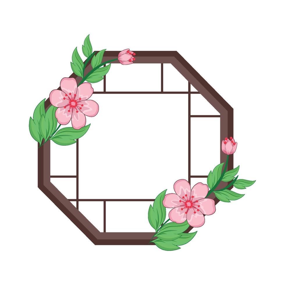 ilustración de ventana con Cereza florecer vector