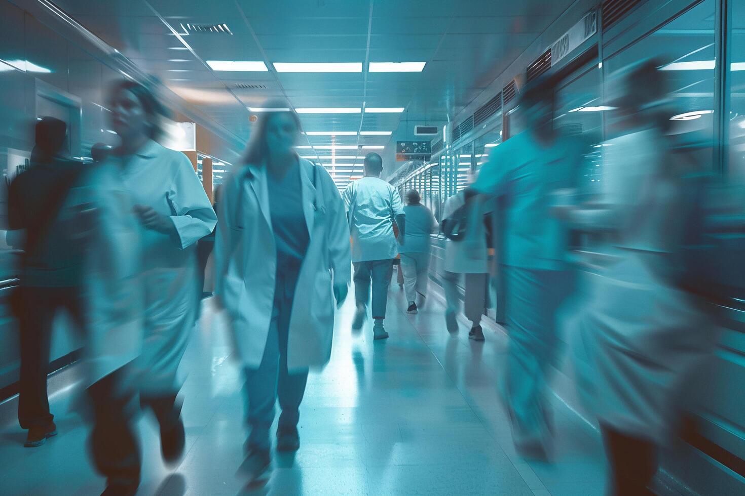 AI generated Busy Hospital Corridor with Medical Staff with AI generated. photo