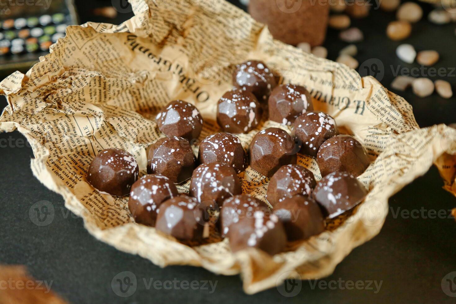 Close-Up of a Plate of Chocolates on a Table photo