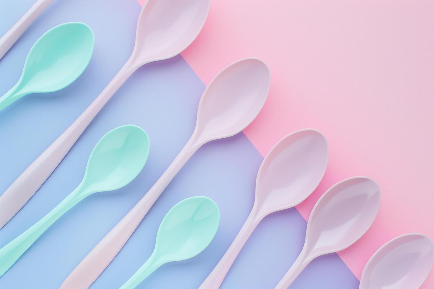 AI generated Pastel Spoons on Dual-Toned Background. photo