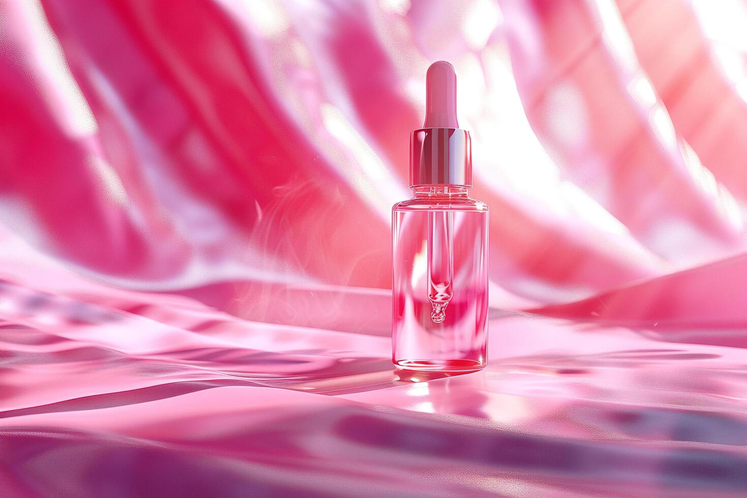 AI generated Cosmetic Serum Bottle with Dropper in Pink Tones with AI generated. photo