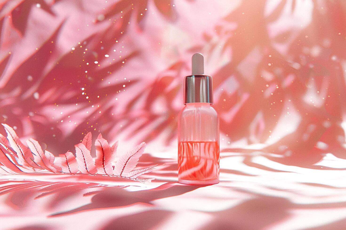 AI generated Cosmetic Serum Bottle with Dropper in Pink Tones with AI generated. photo
