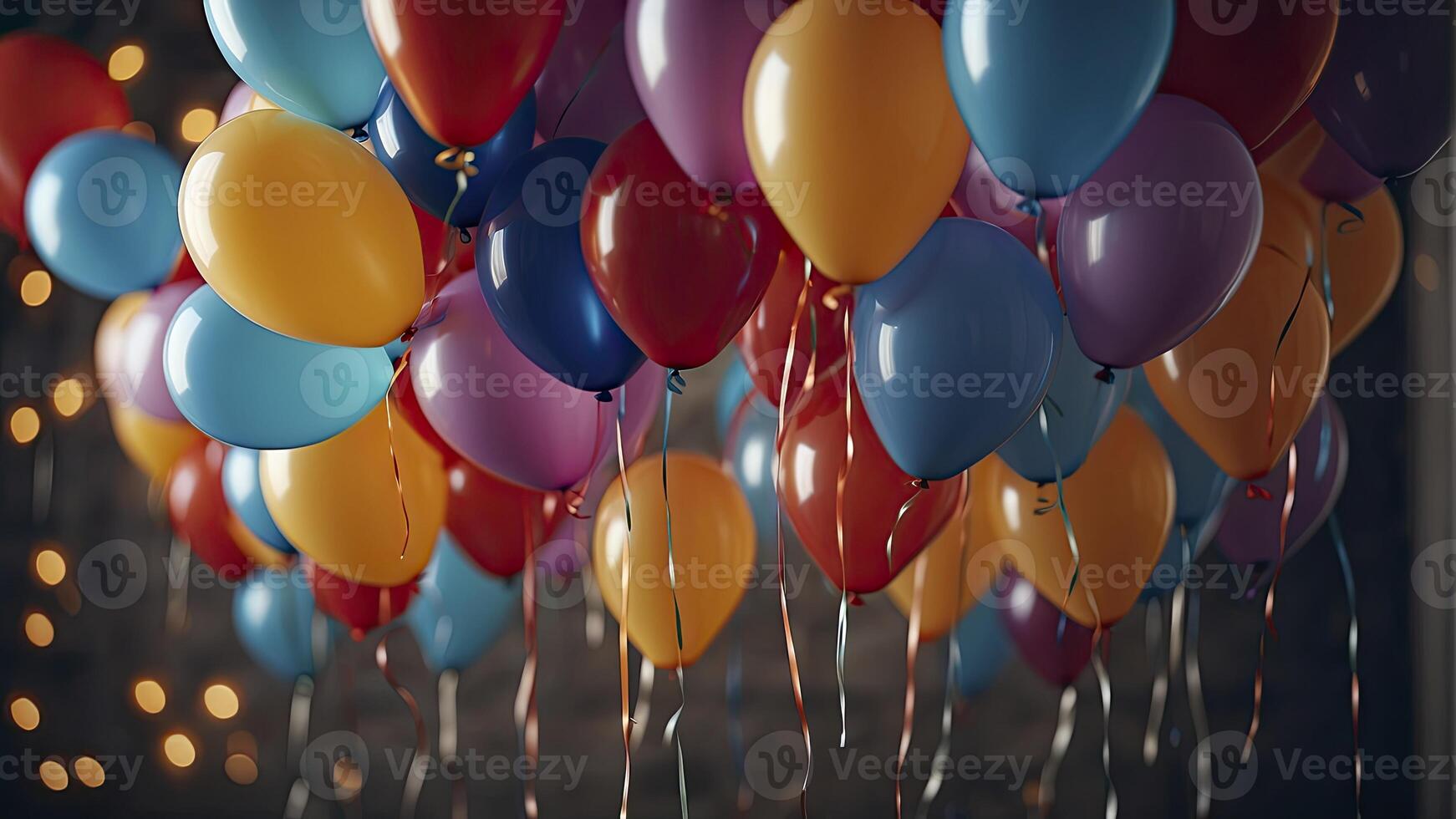 AI generated colorful balloons in the air, colorful balloons background, colored balloon wallpaper, happy background photo