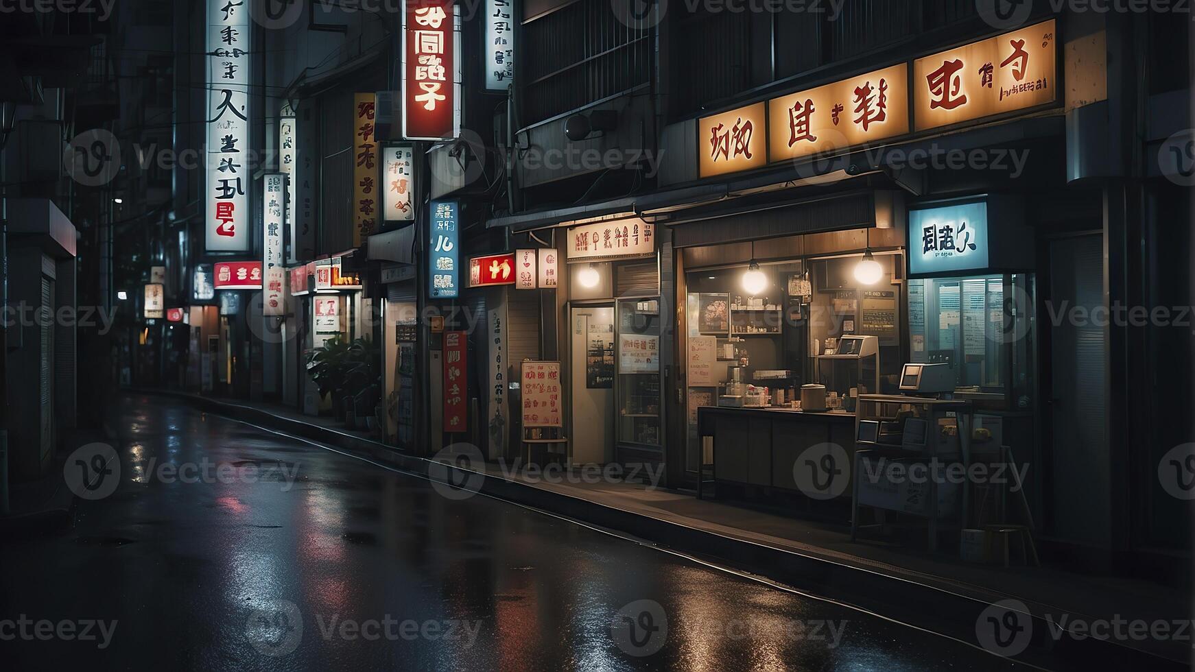 ai generado tokio ciudad en el noche, calle a noche, noche escena, ciudad en el noche foto