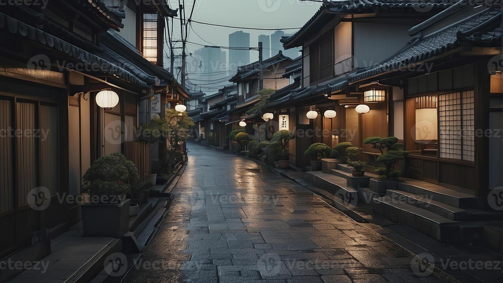 AI generated japan city scene, buildings in japan, japanese culture photo