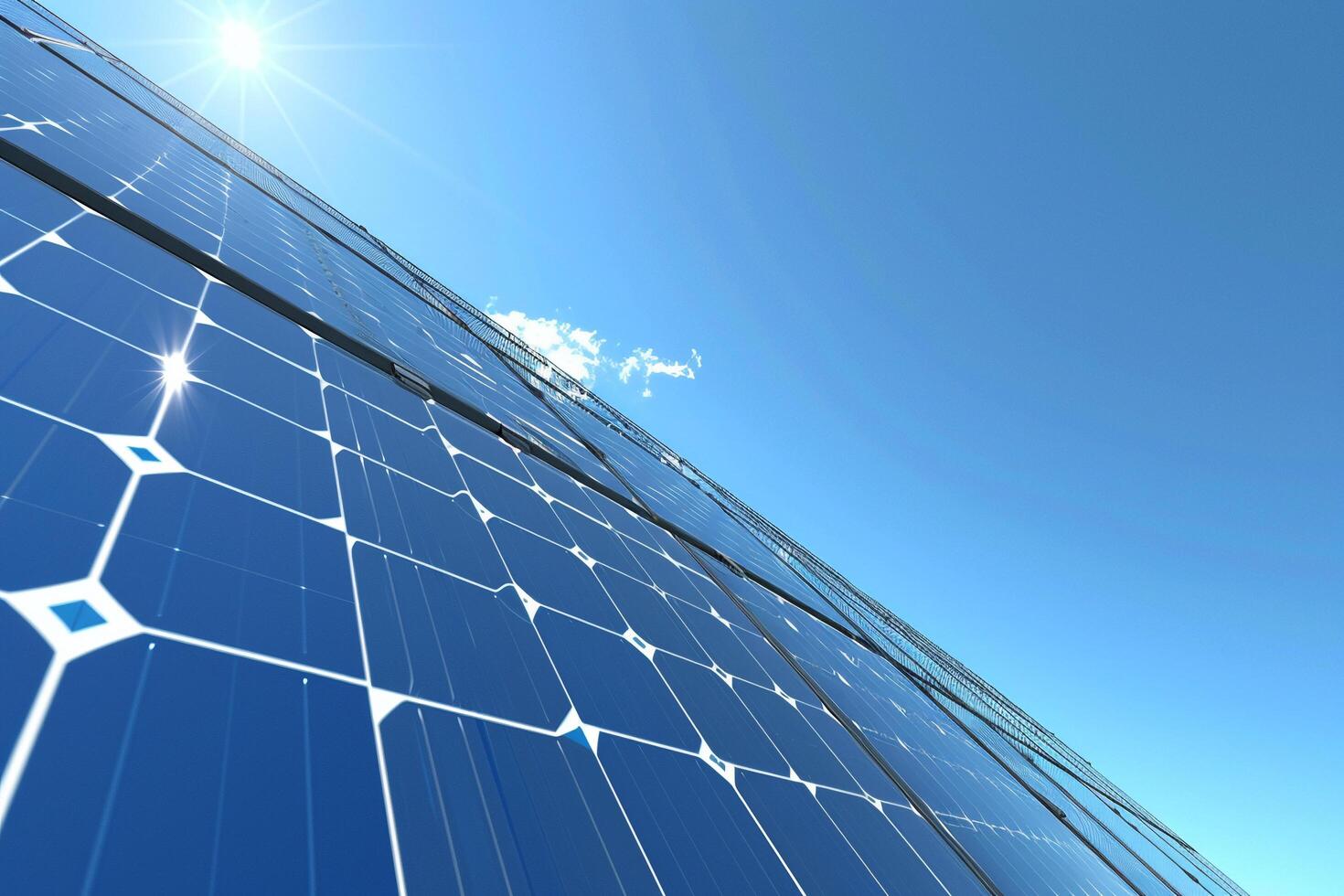 AI generated Solar Panels Against Clear Blue Sky with AI generated. photo