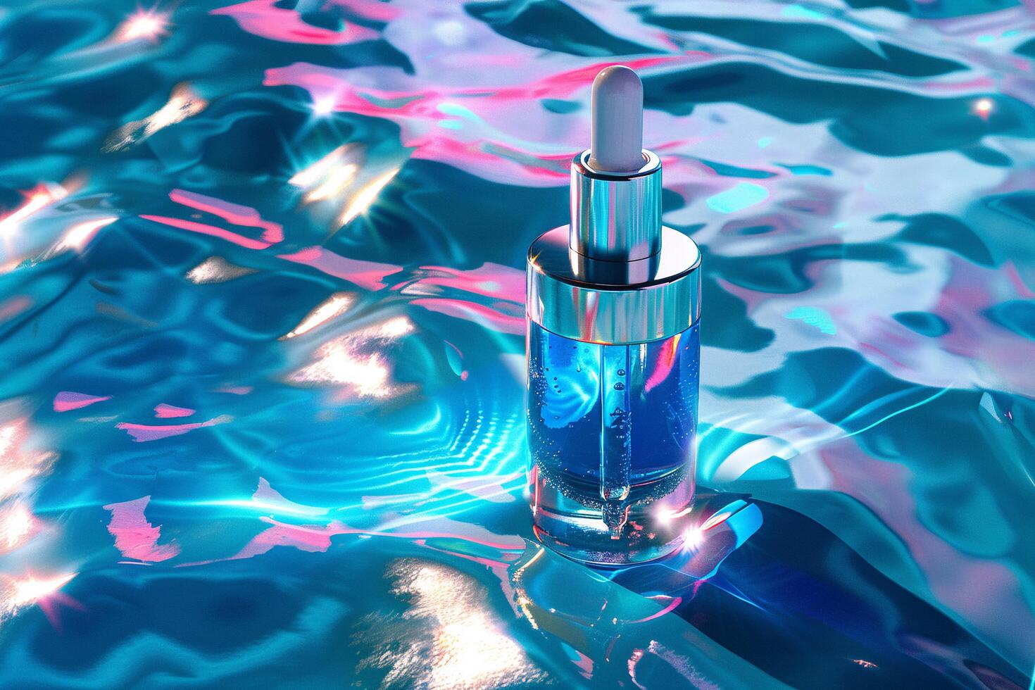 AI generated Elegant Blue Skincare Serum Bottle with Dropper with AI generated. photo