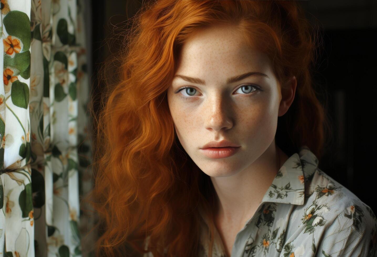 AI generated a woman with freckles and a shamrock painted on her eye photo