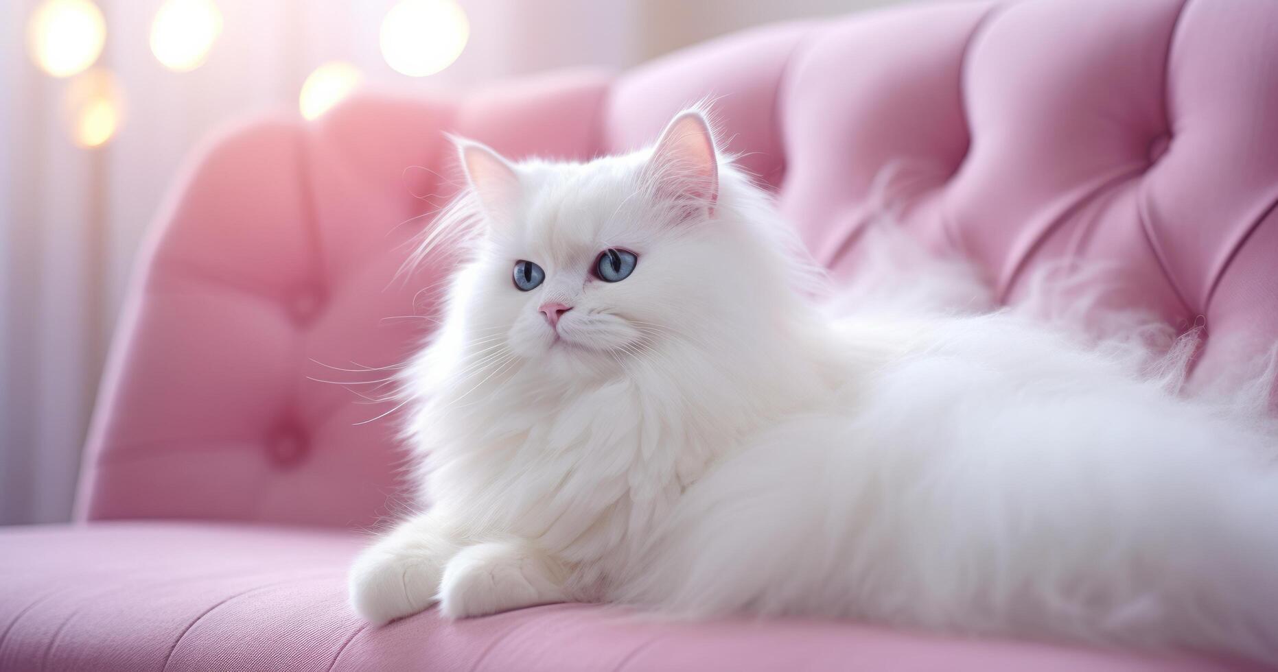 AI generated a white cat is sitting on the couch photo