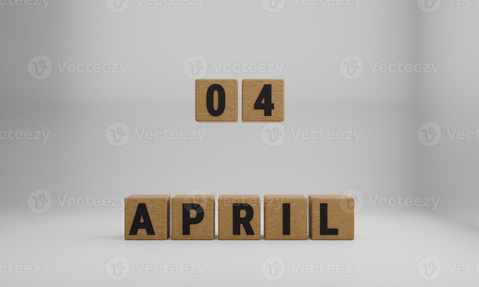 wooden cubes with arranged letters. April and 04 on blurry white background photo