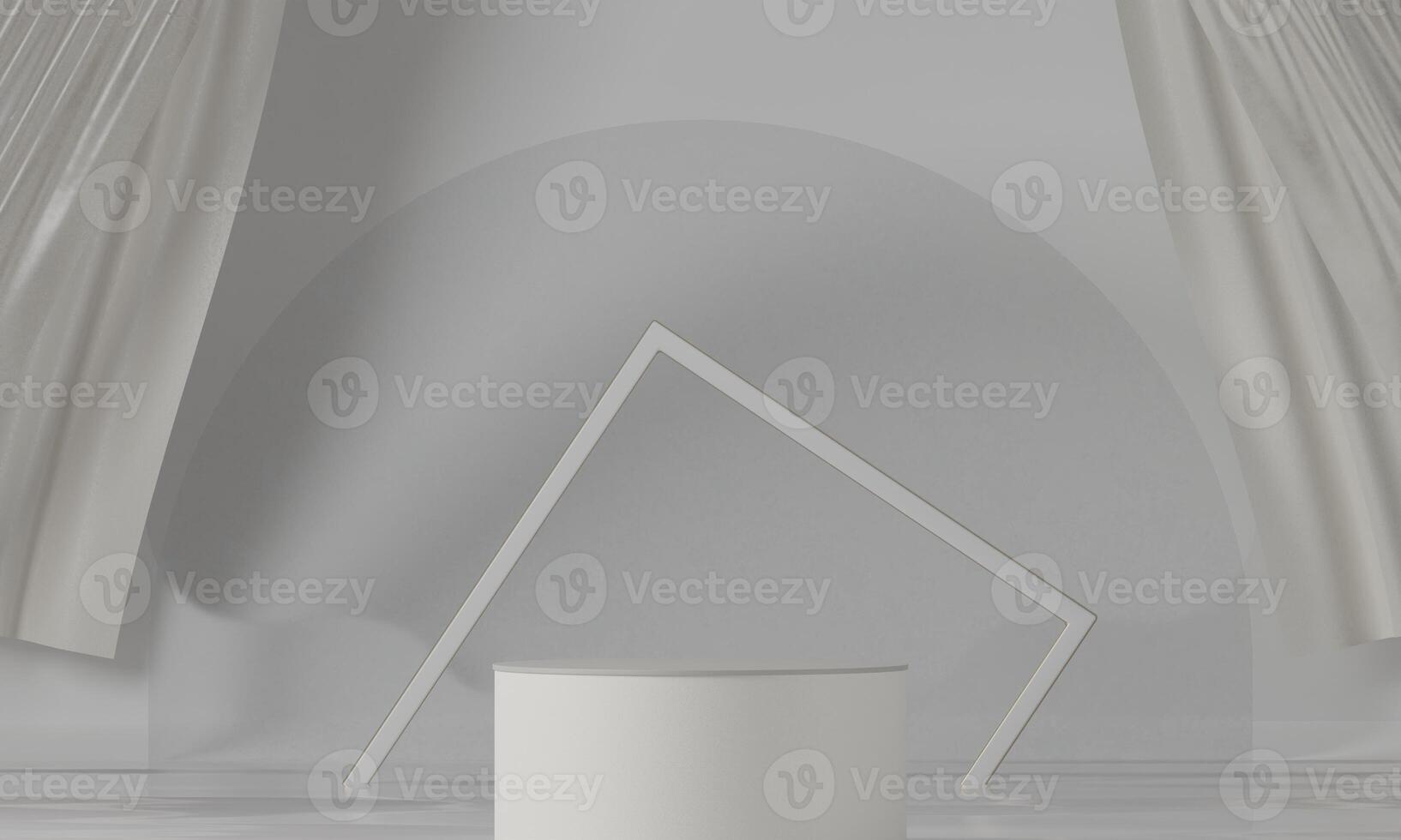 minimalist product presentation podium, opened white curtain, white dominant color and water in the surface, 3d rendering photo