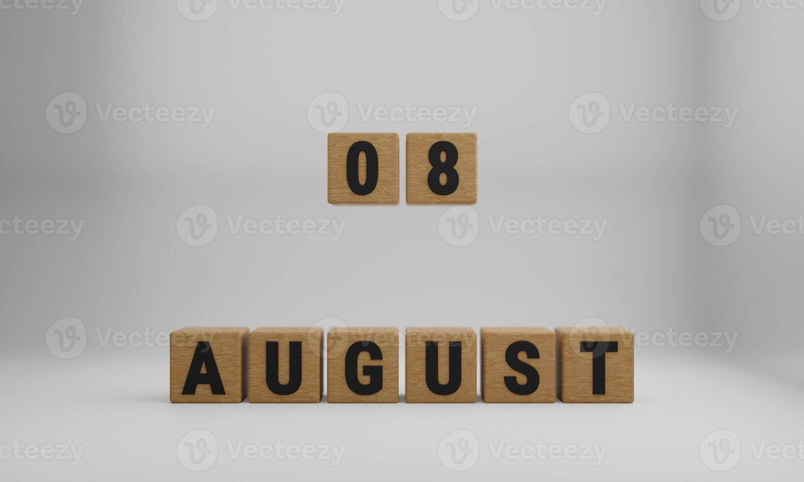 wooden cubes with arranged letters. August and 08 on blurry white background photo
