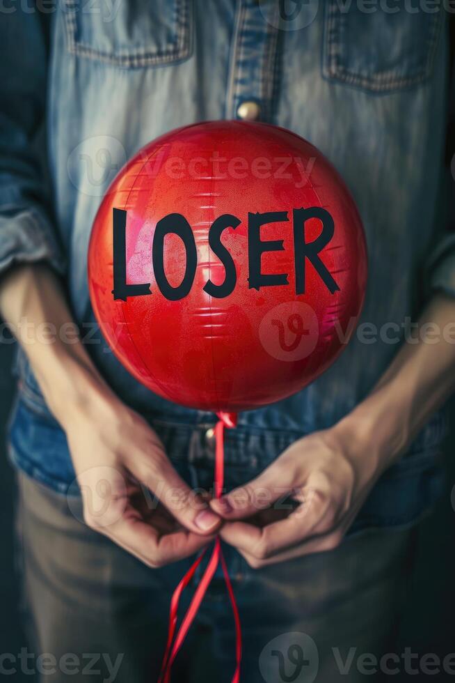 AI generated Unsuccessful message, text loser in bold font, portraying the concept of failure, disappointment, and defeat, conveying a negative sentiment or outcome in a concise and impactful manner. photo