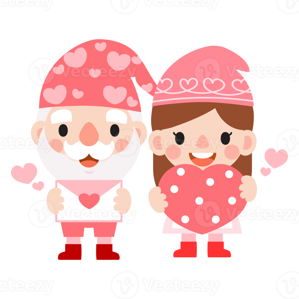 Gnomes Valentine's day with hearts Clipart, Gnomes Love, sweet gnomes for valentine day. Romantic Valentine Gnome png