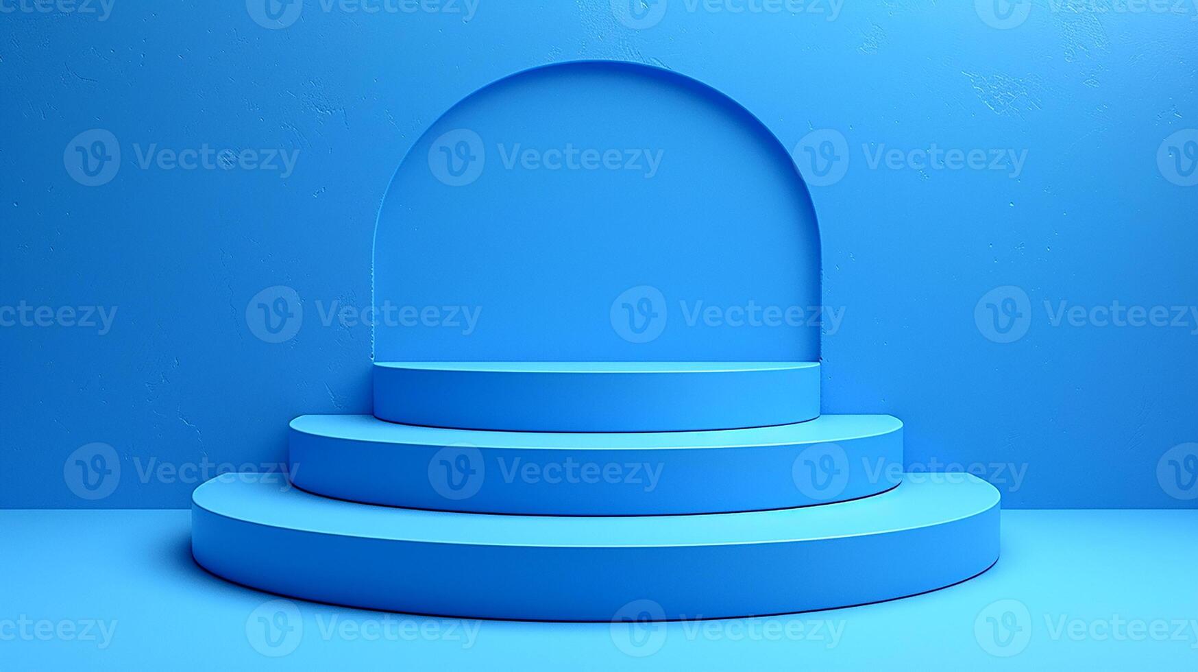 AI generated 3d render of a blue podium with a circular window photo