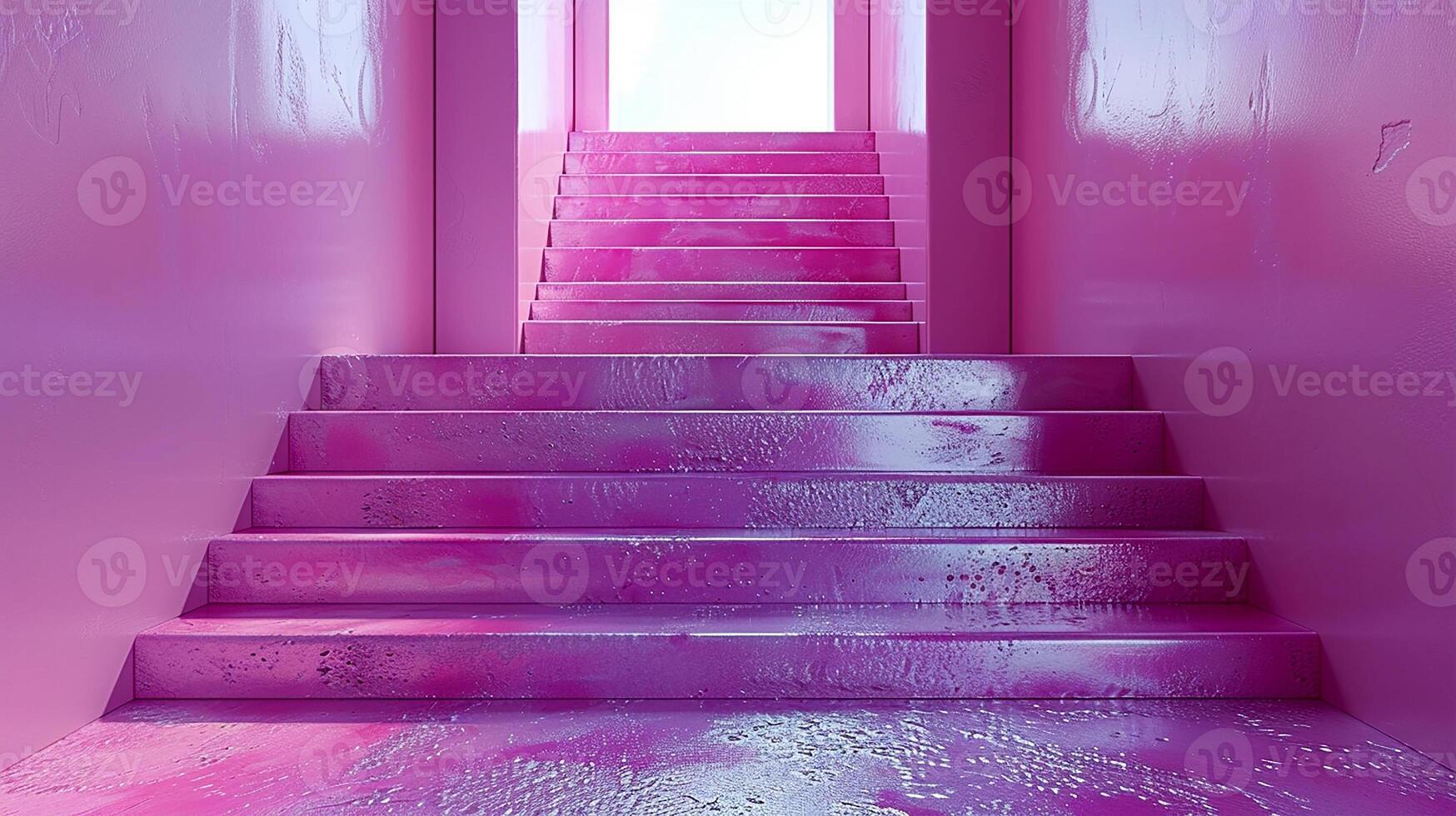 AI generated a pink stairway leads to a bright light photo
