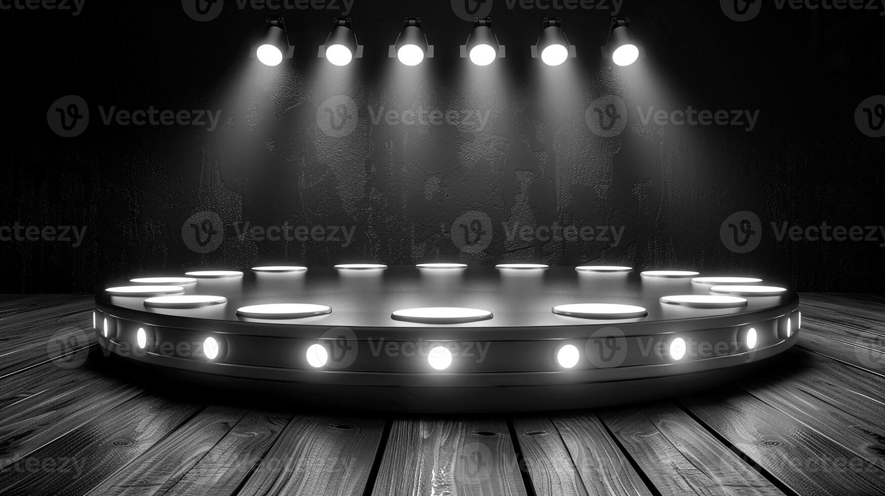 AI generated a black and white photo of a stage with lights