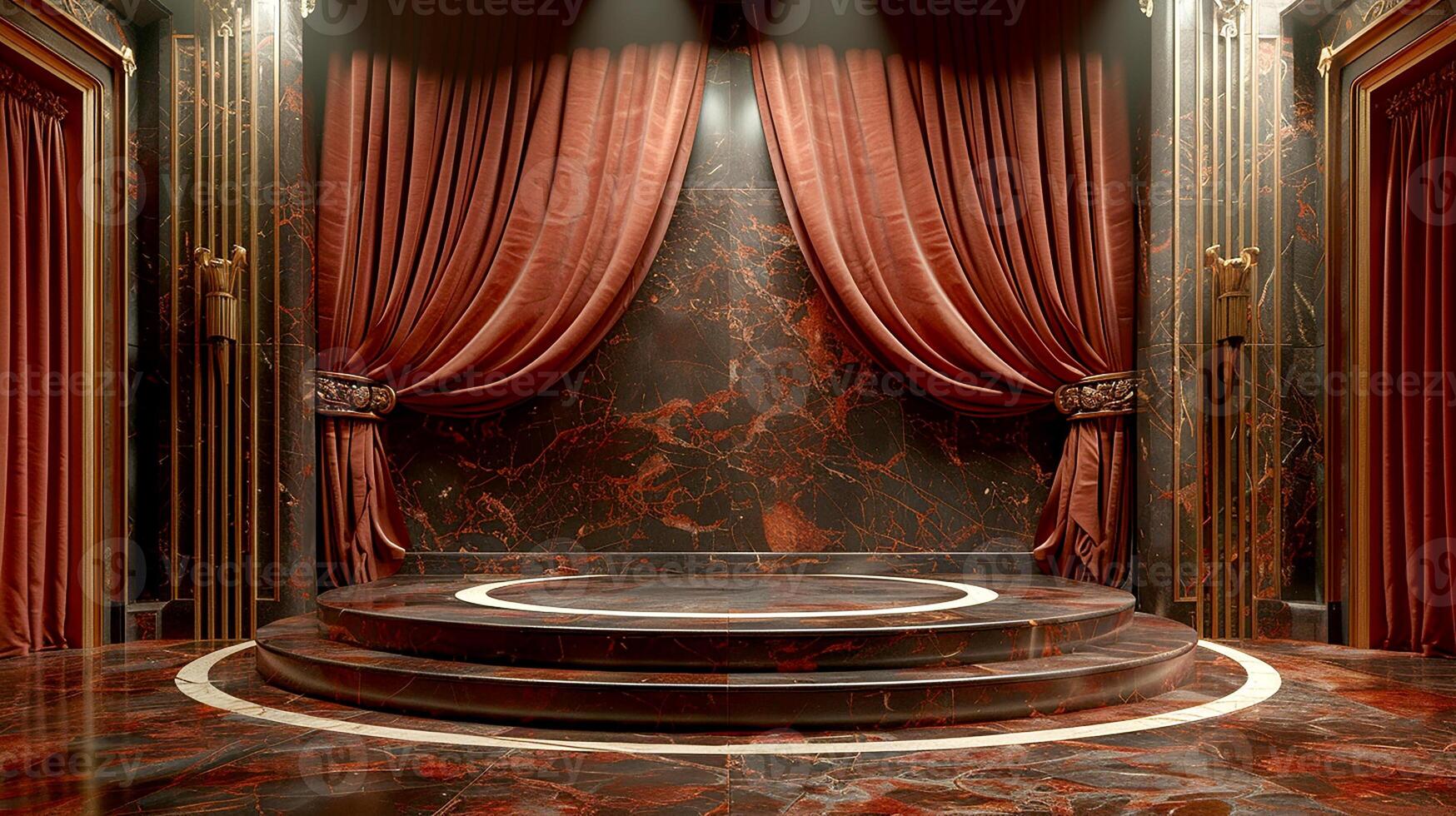 AI generated a stage with red curtains and a spotlight photo