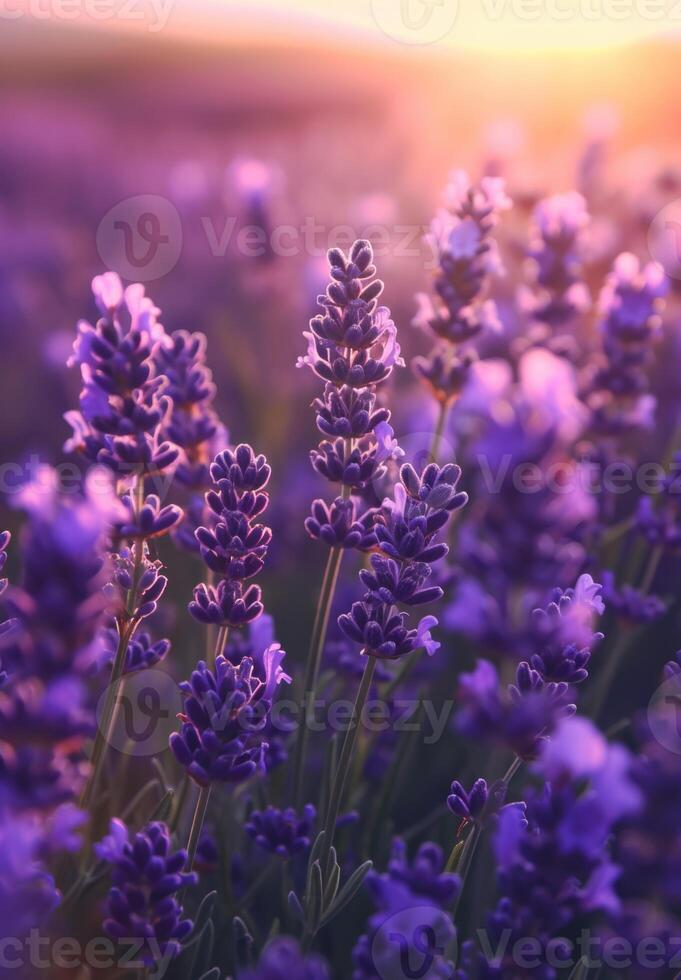 AI generated Lavender field in the sunlight, lavender flowers close-up photo