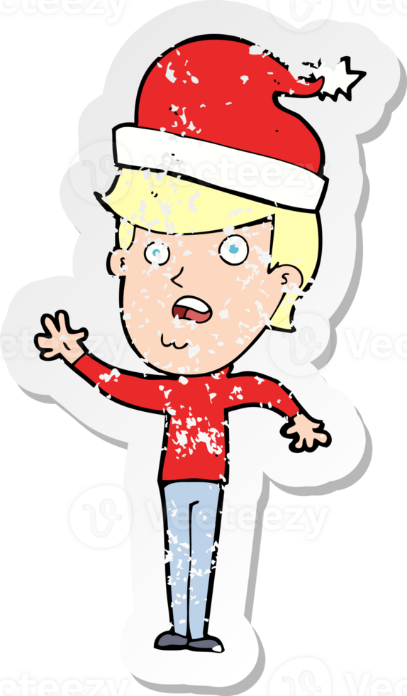 retro distressed sticker of a cartoon man ready for christmas png