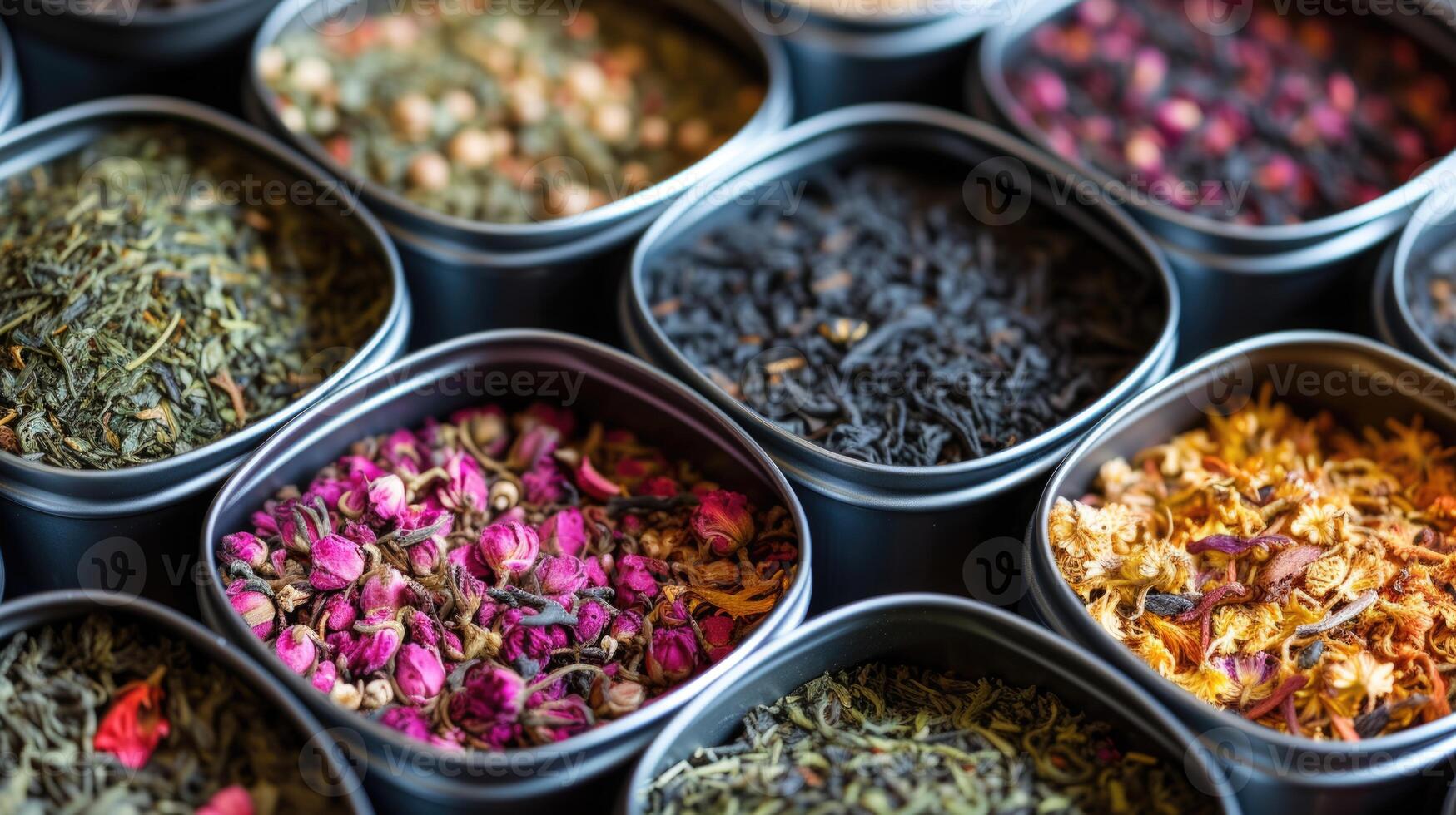 AI generated Assorted Loose Leaf Tea in Tins photo