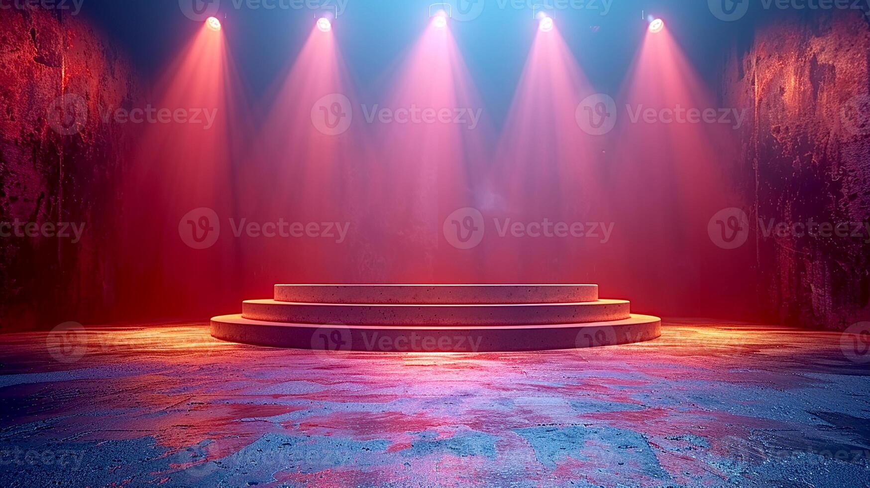 AI generated stage with red lights and stage background photo