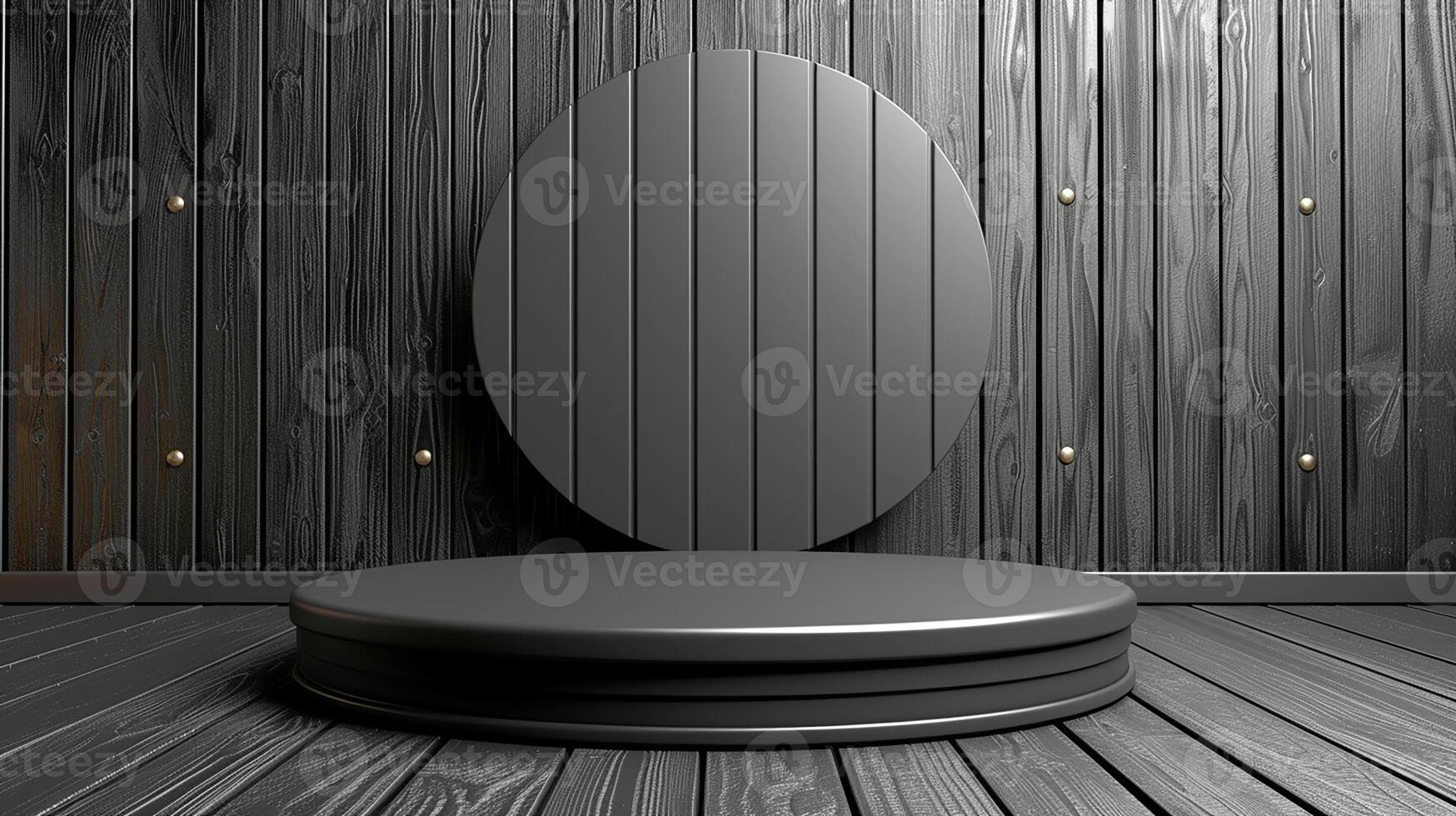 AI generated a black round table in front of a wooden wall photo