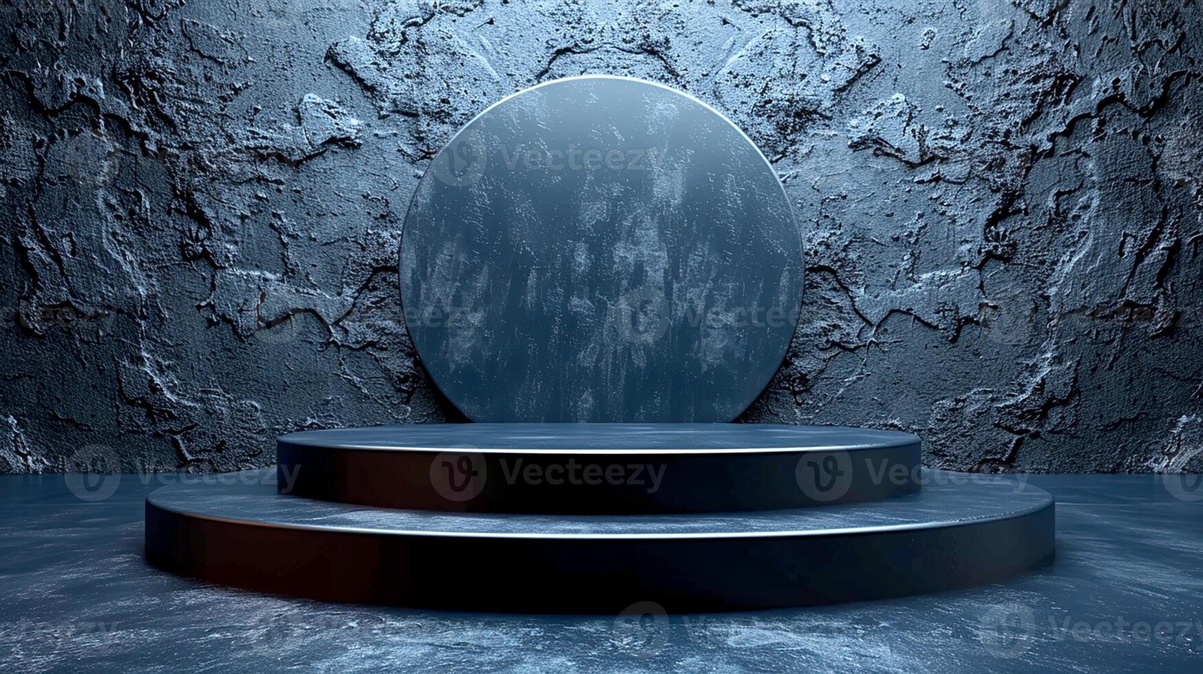 AI generated a podium with a large round mirror in front of it photo