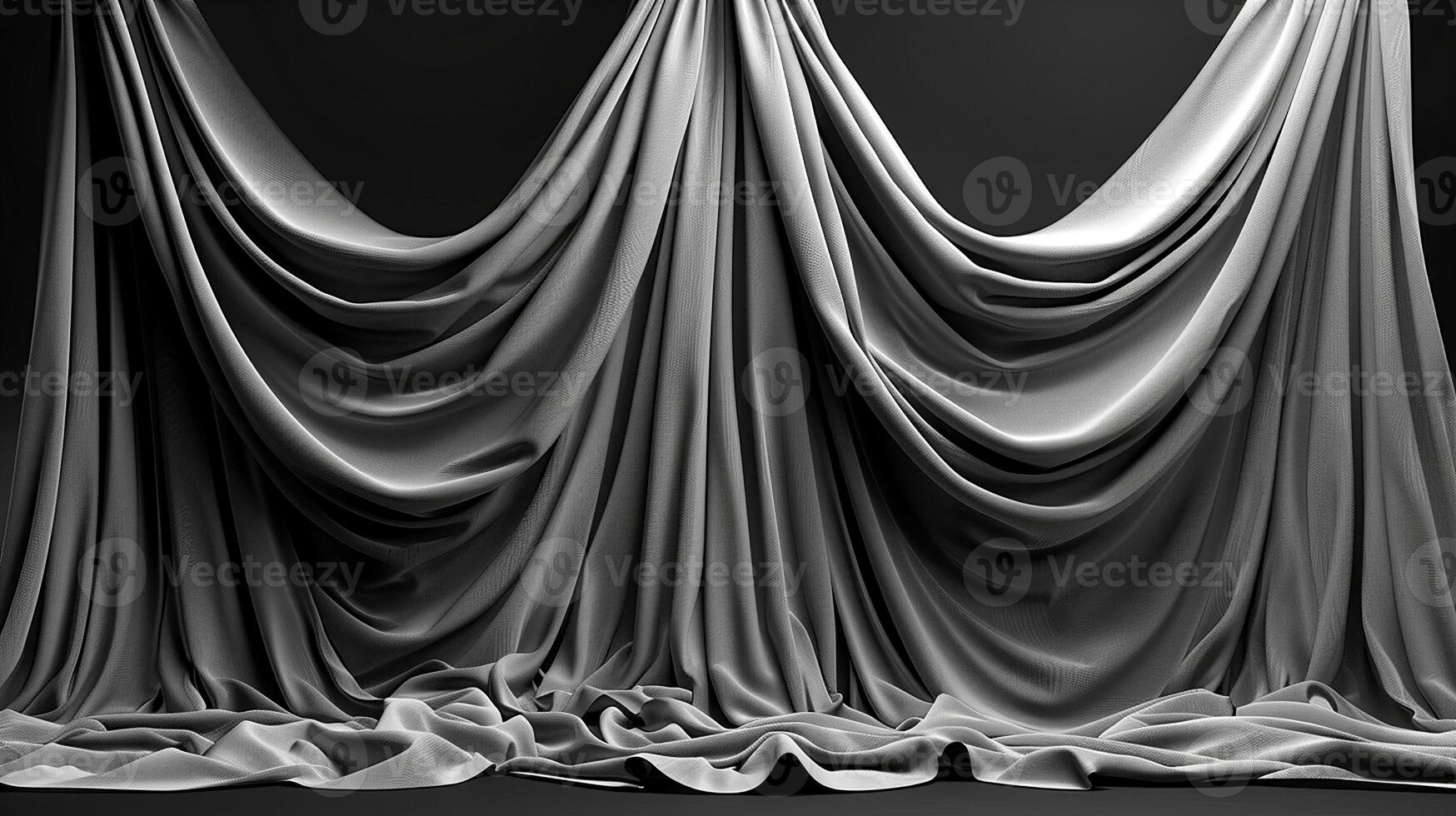 AI generated black and white photo of a curtain with drapes