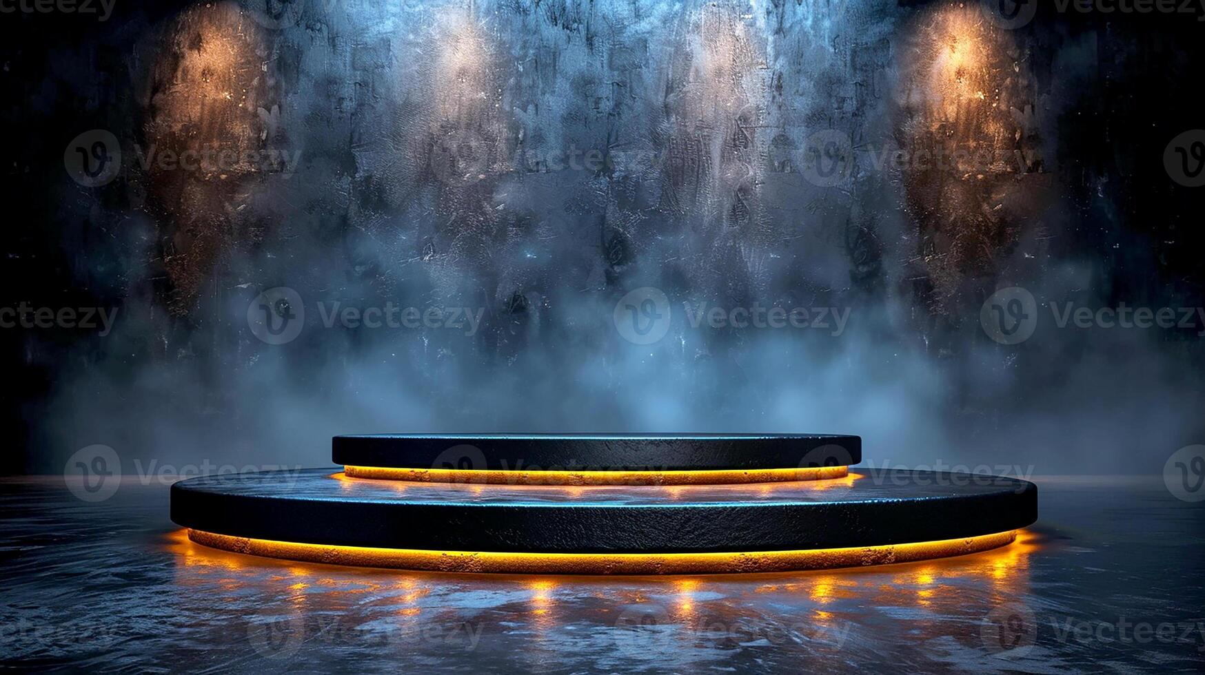 AI generated an empty stage with a waterfall and lights photo