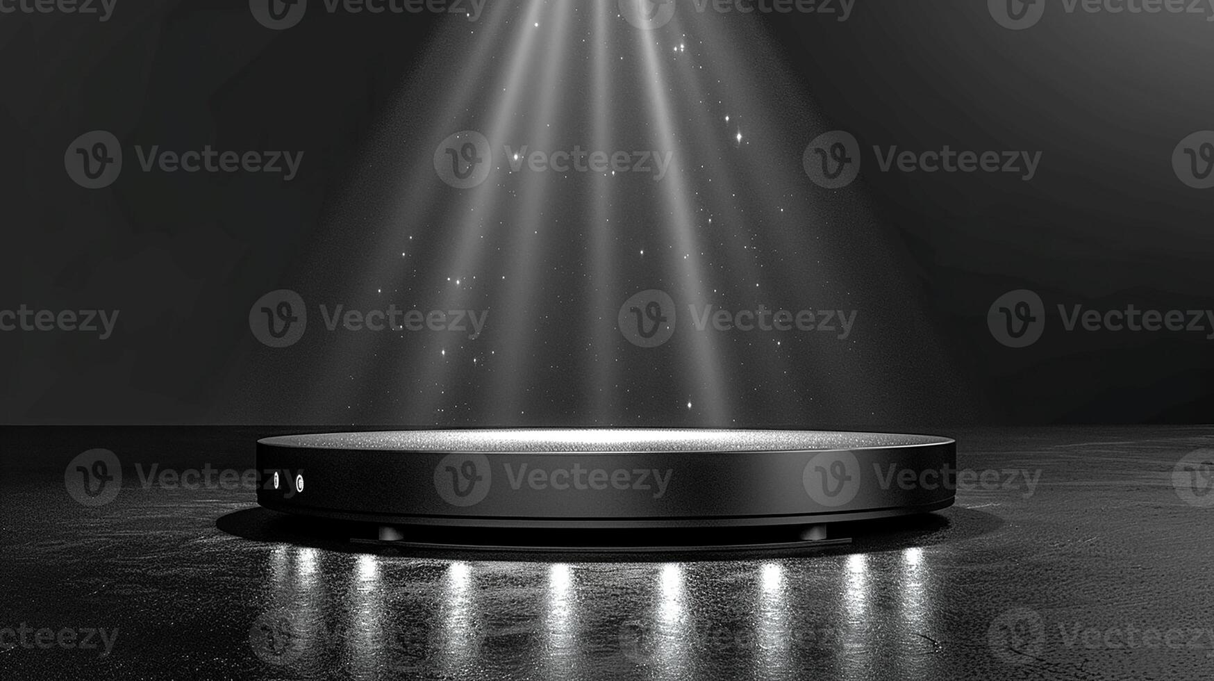 AI generated a black circular object with a spotlight shining on it photo