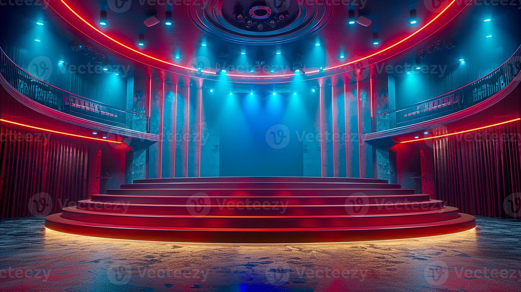 AI generated a theater with red and blue lights photo