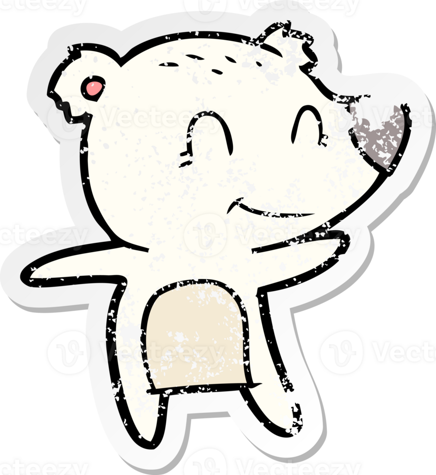 distressed sticker of a smiling polar bear cartoon png