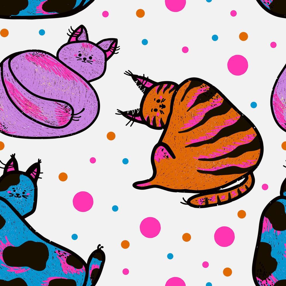 a pattern with cats and polka dots vector