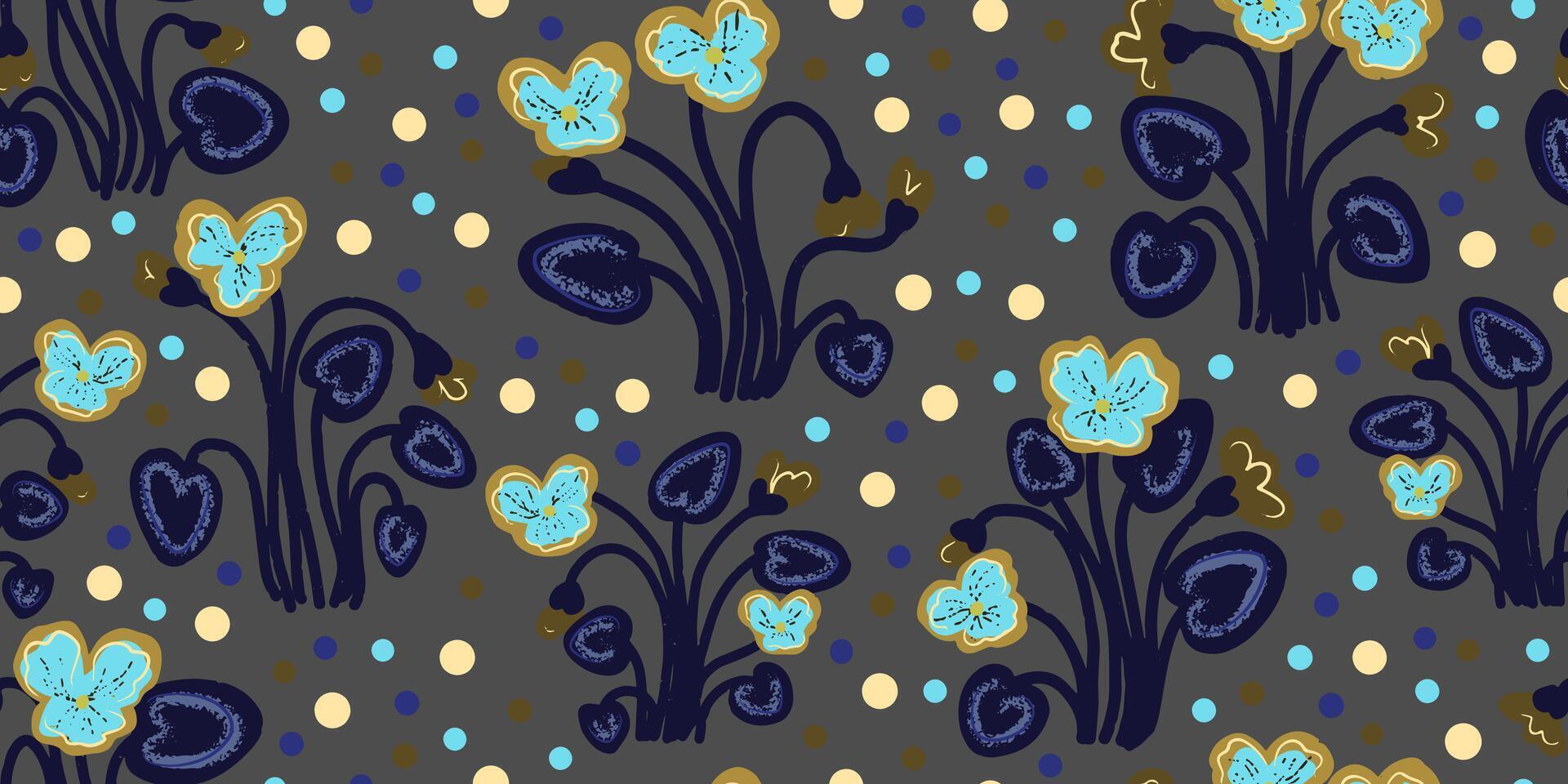 a pattern with blue flowers and polka dots vector