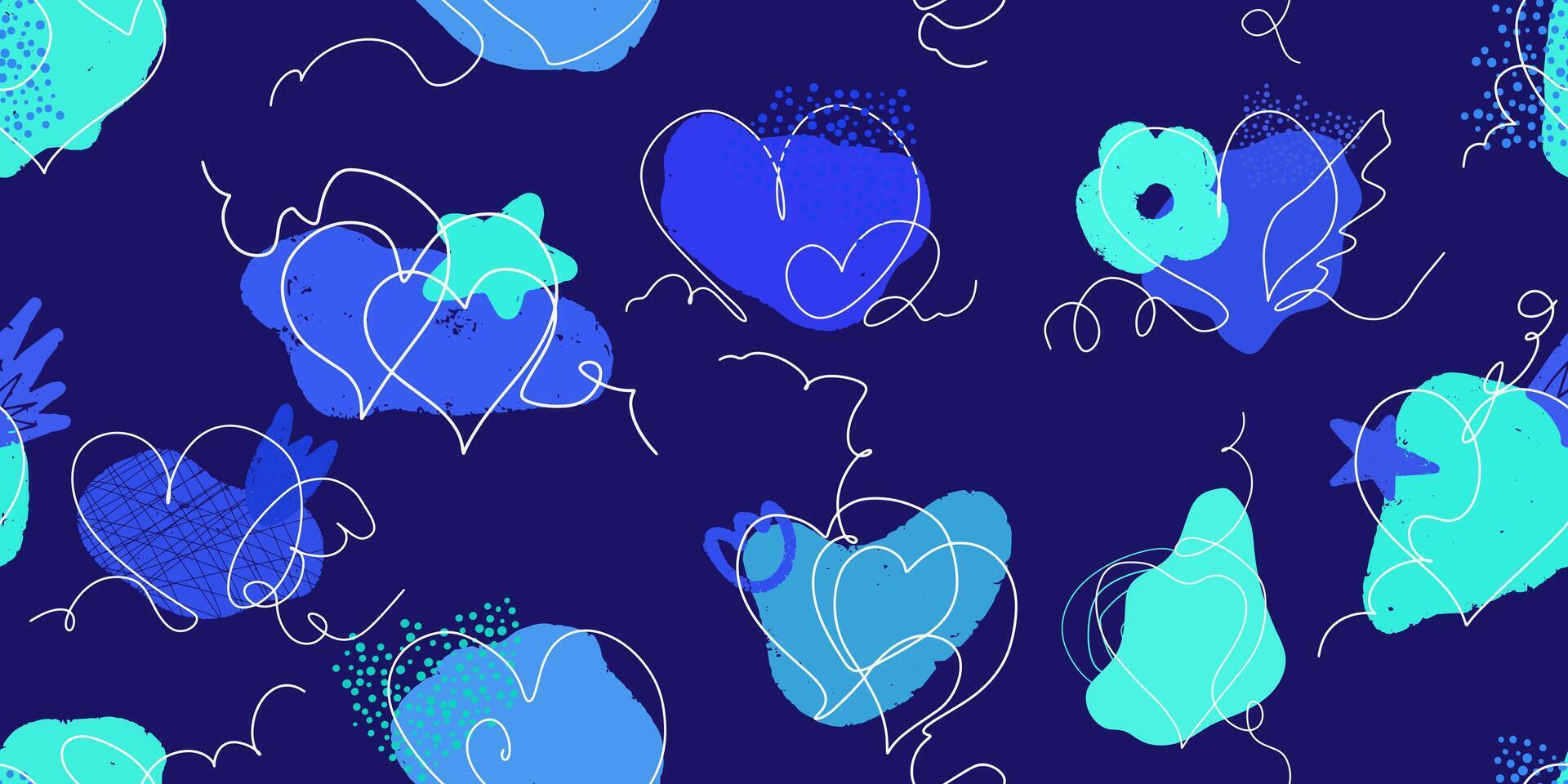 a blue and green pattern with hearts and flowers vector