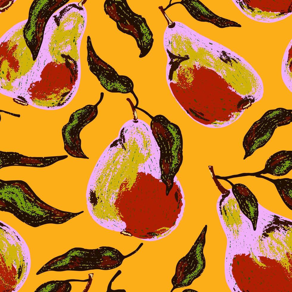 a pattern with pears on a yellow background vector