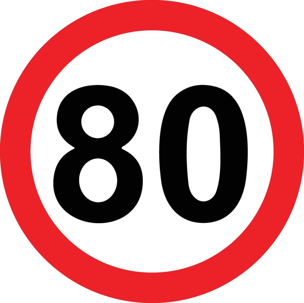 Road Speed Limit 80 eighty Sign. Generic speed limit sign with black number and red circle. Vector illustration